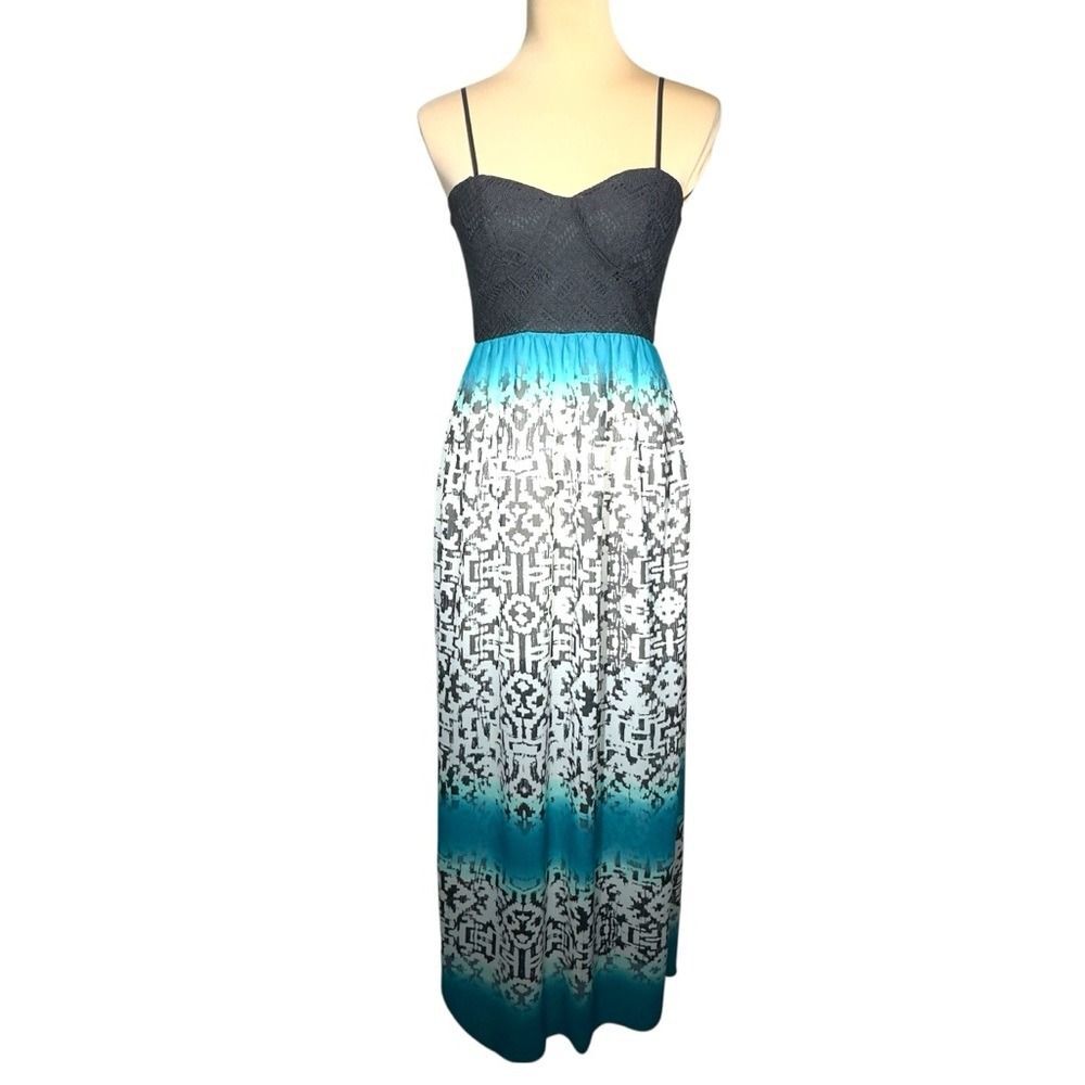Three Hearts Blue and White Maxi Sundress with Spaghetti Straps sz M